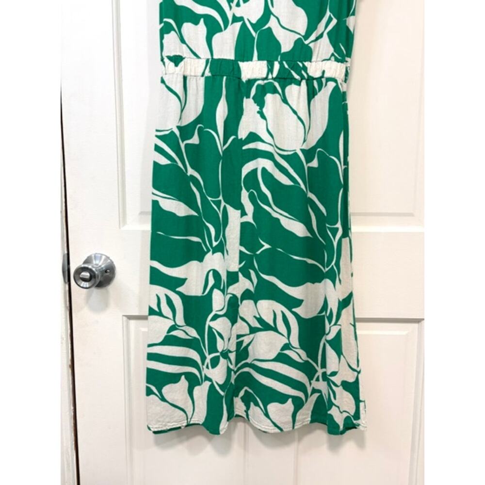Luxology Linen Blend Sleeveless Mock Wrap Midi Dress‎ Sz M Green Tropical Leaf - Picture 11 of 12